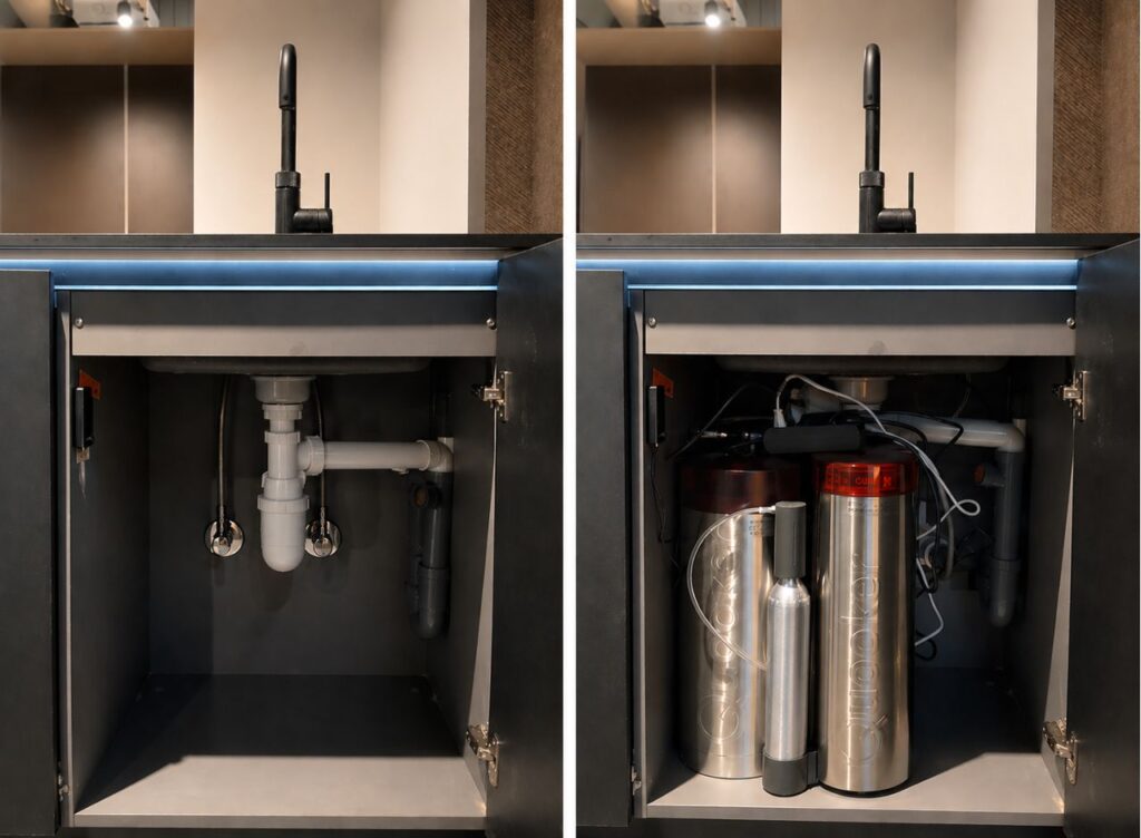 Quooker Anschluss und Montage in der Küche – vorher und nachher