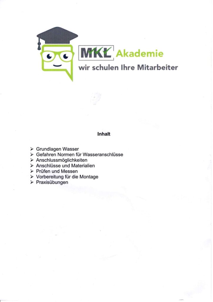 Zertifikat Sanitär Fachkraft Anschluss Montage Bochum